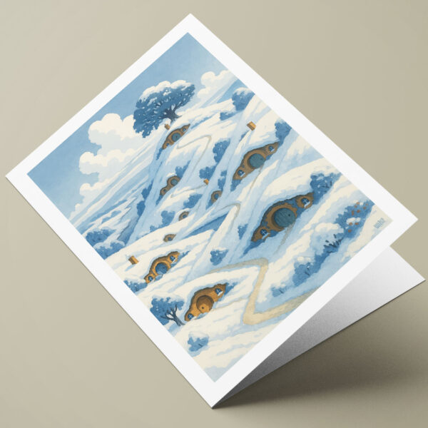 Hobbiton | The Shire | Yuletide | Winter | Tolkien Inspired A5 Greetings Card | Blank Inside | Fantasy Gift for Middle-earth Fans | WickedWyrm | UK